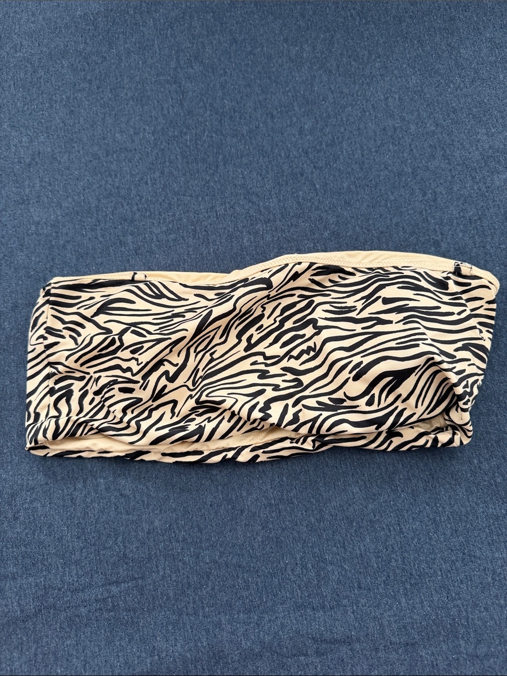 RVCA Beige and Black Zebra Bandeau Swim Top